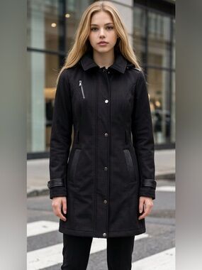 Michael Kors Women's Black Long Slim Trench Coat